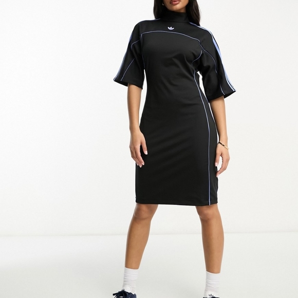 Adidas Originals Mock Collar Fitted Dress Black/Blue Sizes XS and S NWT - Picture 7 of 7
